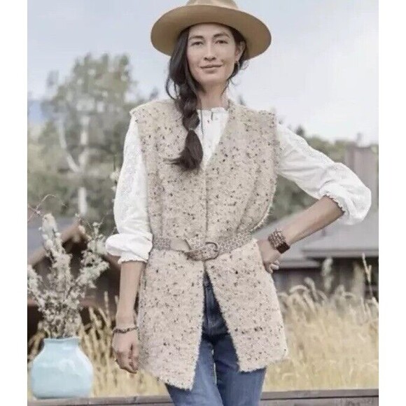 Sundance Vest Womens Medium Cream Coastal Secrets Open  Alpaca Boho Speckled - Picture 2 of 8
